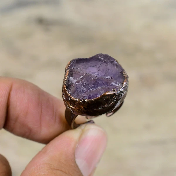 African Amethyst Rough Pentagon Purple Handmade Copper Electroformed Ring