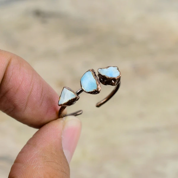 Larimar Rough Trillion Blue Handmade Copper Electroformed Ring