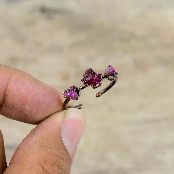 Pink Tourmaline Rough Pentagon Pink Handmade Copper Electroformed Ring