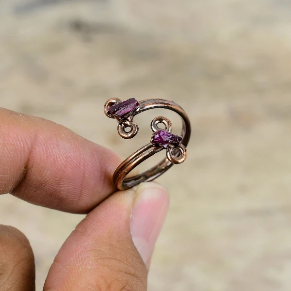 Pink Tourmaline Rough Pentagon Pink Handmade Copper Electroformed Ring