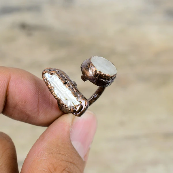 Biwa Pearl Radiant White Handmade Copper Electroformed Ring