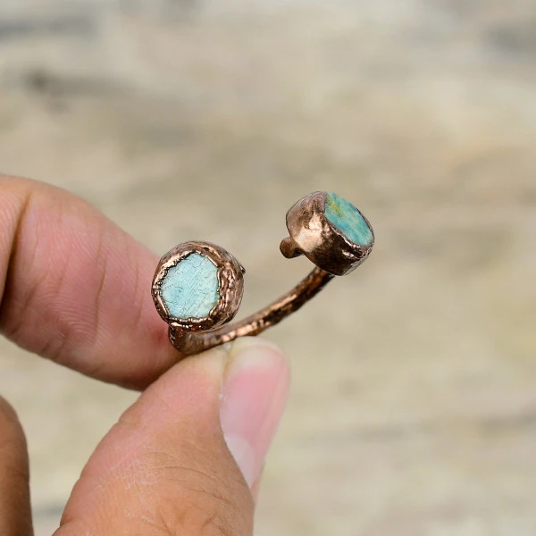 Amazonite Round Green Handmade Copper Electroformed Ring