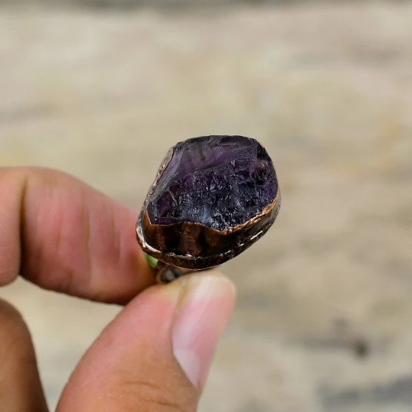African Amethyst Rough Pentagon Purple Handmade Copper Electroformed Ring