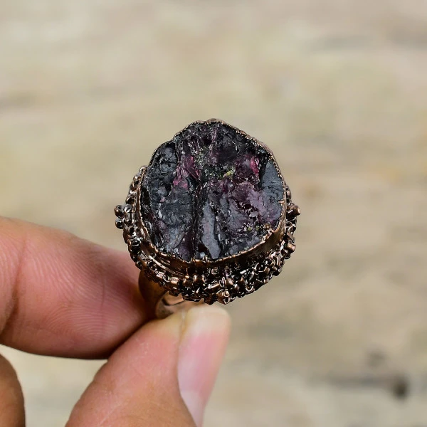 Pink Tourmaline Rough Round Pink Handmade Copper Electroformed Ring