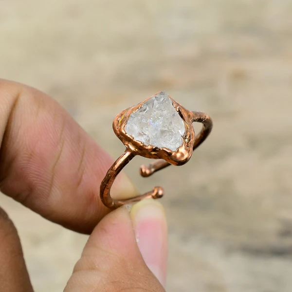 White Topaz Rough Trillion White Handmade Copper Electroformed Ring