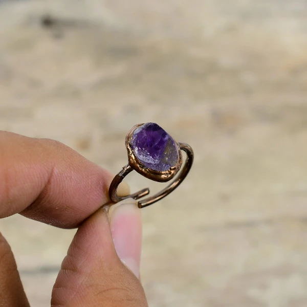 African Amethyst Rough Oval Purple Handmade Copper Electroformed Ring