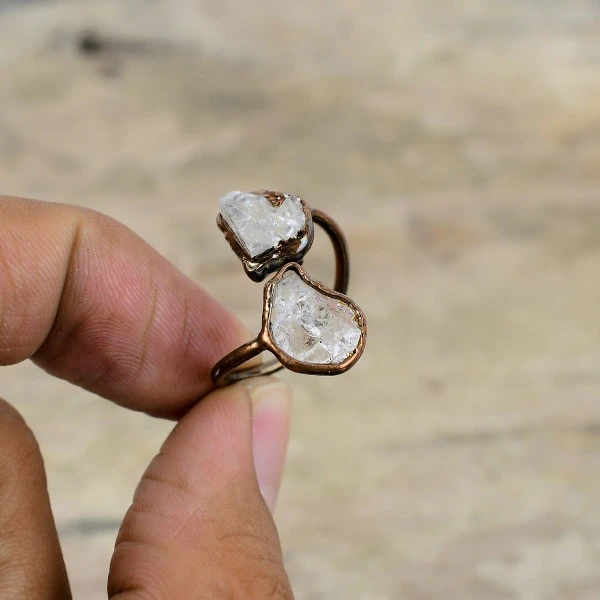 White Topaz Rough Pear White Handmade Copper Electroformed Ring