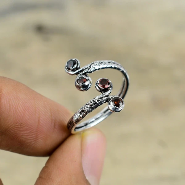 Mozambique Garnet Round Red Handmade Copper Electroformed Ring