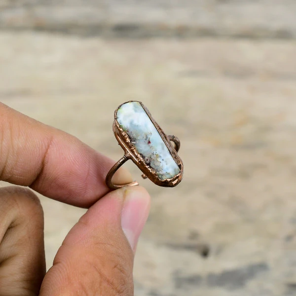 Larimar Rough Oval Blue Handmade Copper Electroformed Ring