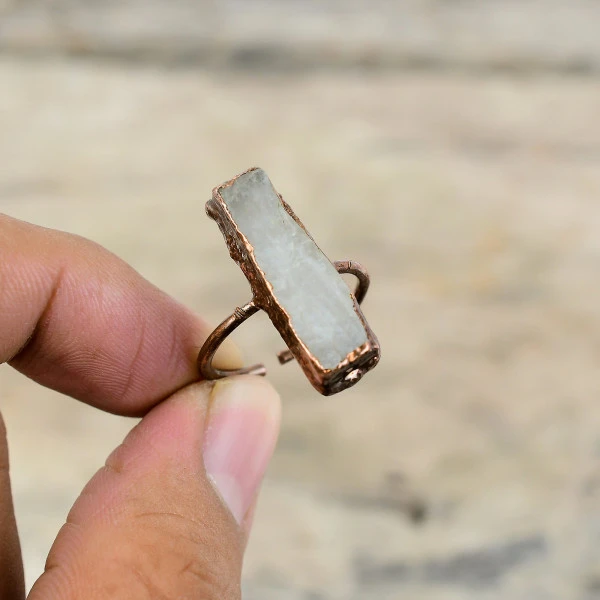 Rainbow Moonstone Rough Radiant White Handmade Copper Electroformed Ring