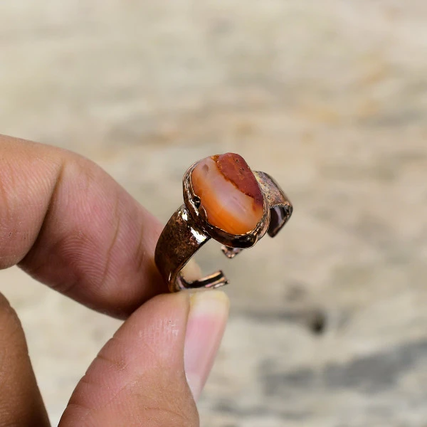 Carnelian Rough Oval Orange Handmade Copper Electroformed Ring