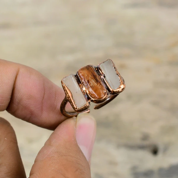 Carnelian Rough Radiant Orange Handmade Copper Electroformed Ring