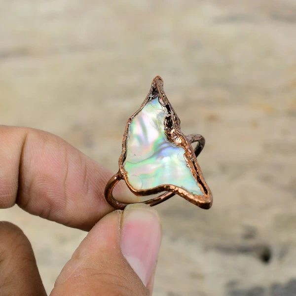 Abalone Shell Pentagon White Handmade Copper Electroformed Ring