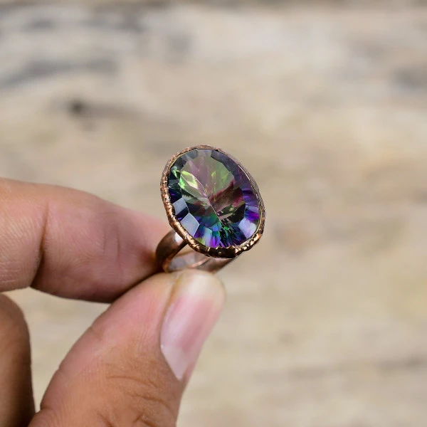 Rainbow Mystic Topaz Oval Purple Handmade Copper Electroformed Ring
