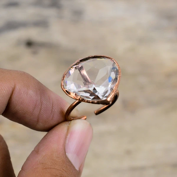 White Topaz Pear White Handmade Copper Electroformed Ring