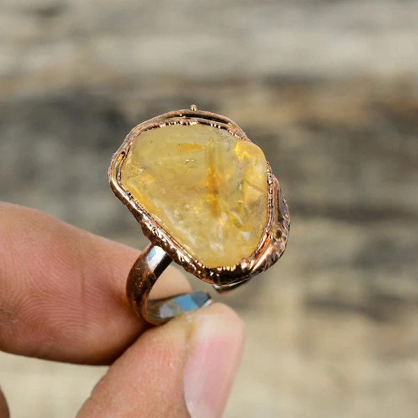 Citrine Rough Oval Yellow Handmade Copper Electroformed Ring