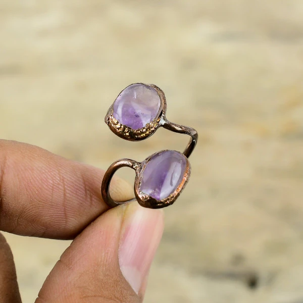 African Amethyst Oval Purple Handmade Copper Electroformed Ring