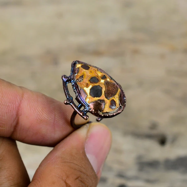 Bauxite Pear Brown Handmade Copper Electroformed Ring