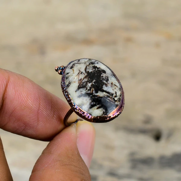 Astrophyllite Oval Black Handmade Copper Electroformed Ring
