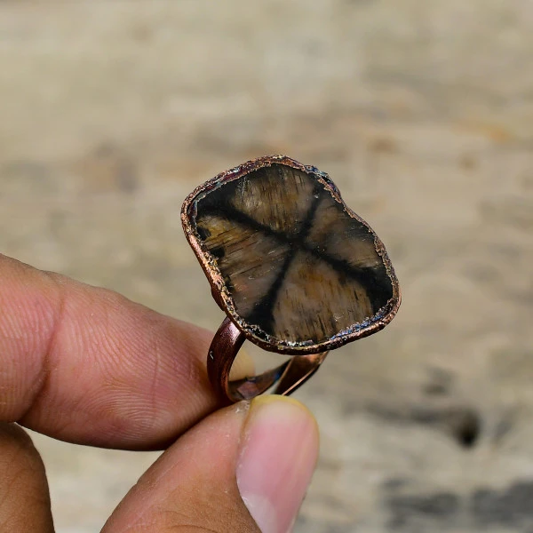 Chiastolite Radiant Brown Handmade Copper Electroformed Ring