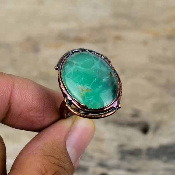 Chrysoprase Oval Green Handmade Copper Electroformed Ring