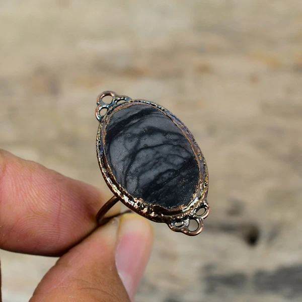 Picasso Jasper Oval Black Handmade Copper Electroformed Ring