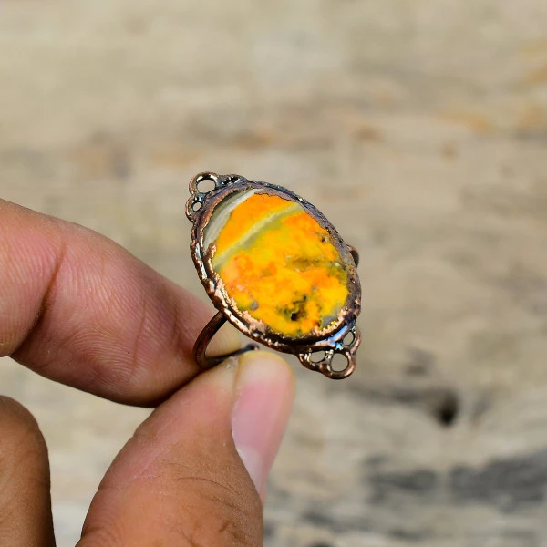 Bumble Bee Jasper Oval Yellow Handmade Copper Electroformed Ring