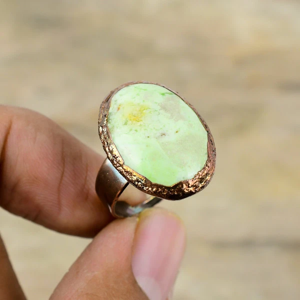 Lemon Chrysoprase Oval Green Handmade Copper Electroformed Ring