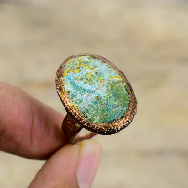 Chrysocolla Rough Oval Green Handmade Copper Electroformed Ring