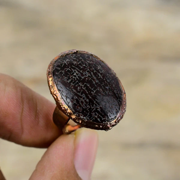 Dinosaur Bone Oval Black Handmade Copper Electroformed Ring