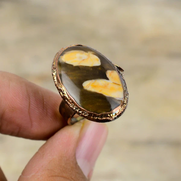 Peanut Wood Jasper Oval Brown Handmade Copper Electroformed Ring
