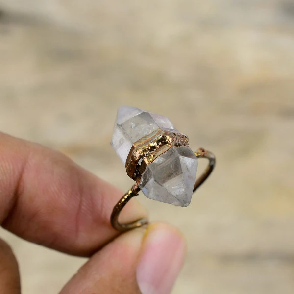 Herkimer Diamond Hexagon White Handmade Copper Electroformed Ring