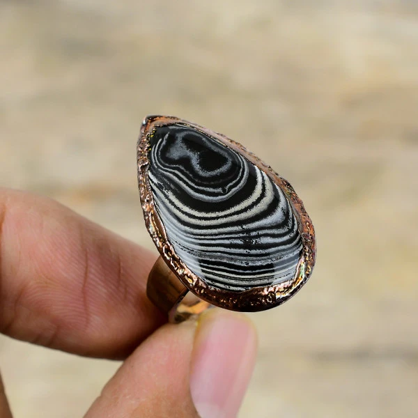 Psilomelane Pear Black Handmade Copper Electroformed Ring