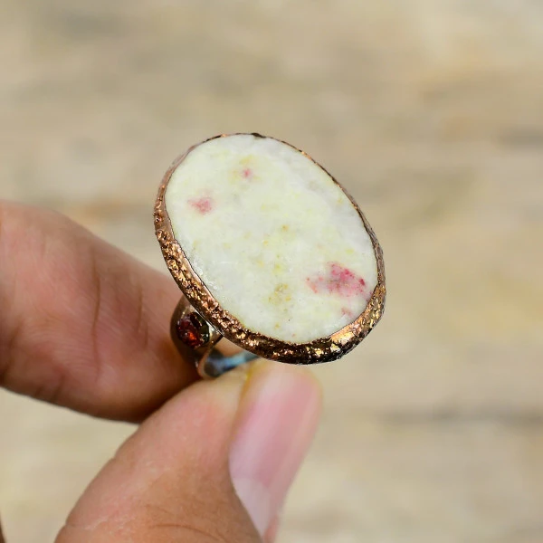 Cinnabar Oval White Handmade Copper Electroformed Ring