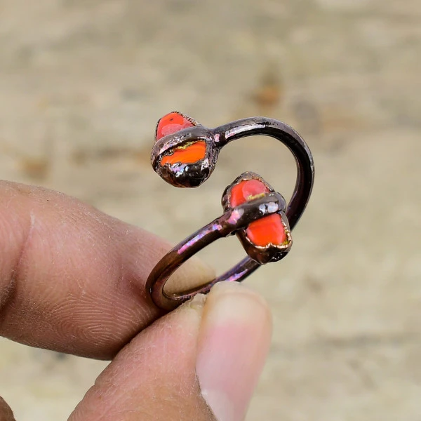Sponge Coral Oval Red Handmade Copper Electroformed Ring