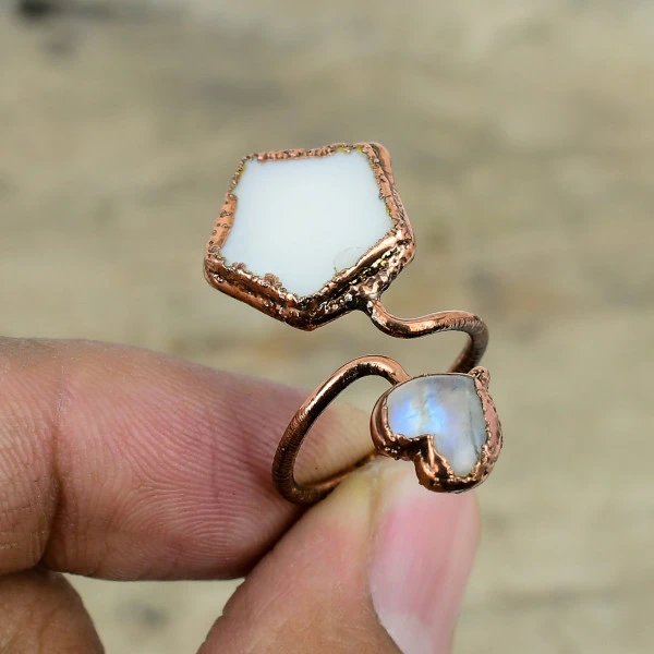 Mother Of Pearl Pentagon White Handmade Copper Electroformed Ring