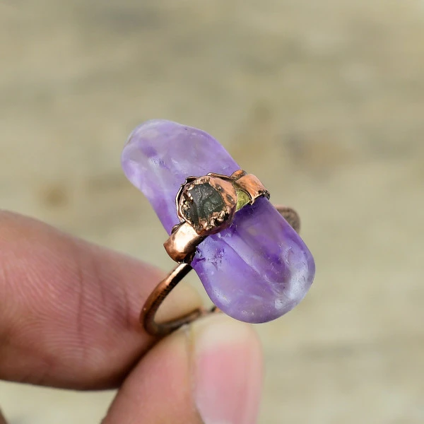 Star Amethyst Oval Purple Handmade Copper Electroformed Ring