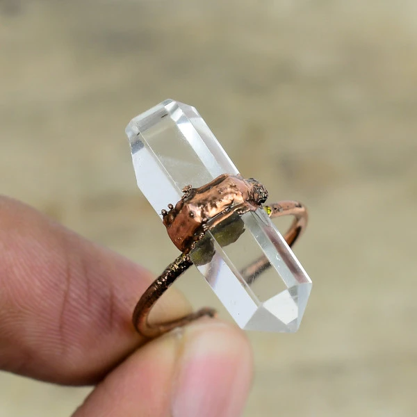 Crystal Pentagon White Handmade Copper Electroformed Ring