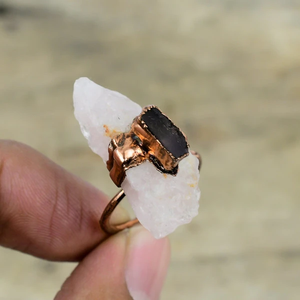 Rose Quartz Rough Marquise Pink Handmade Copper Electroformed Ring