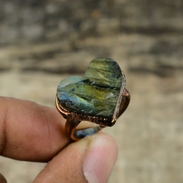 Labradorite Heart Gray Handmade Copper Electroformed Ring