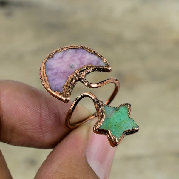 Pink Tourmaline Crescent Pink Handmade Copper Electroformed Ring