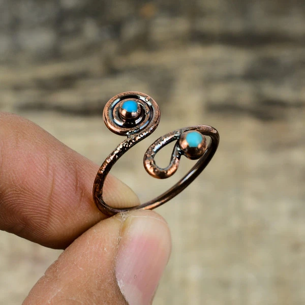Sleeping Beauty Turquoise Round Blue Handmade Copper Electroformed Ring